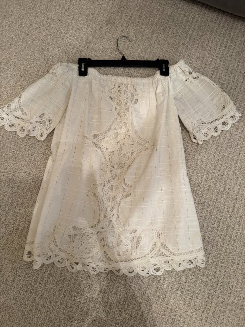 Free People XS White Lace Mini Dress/Tunic Top, off the shoulder